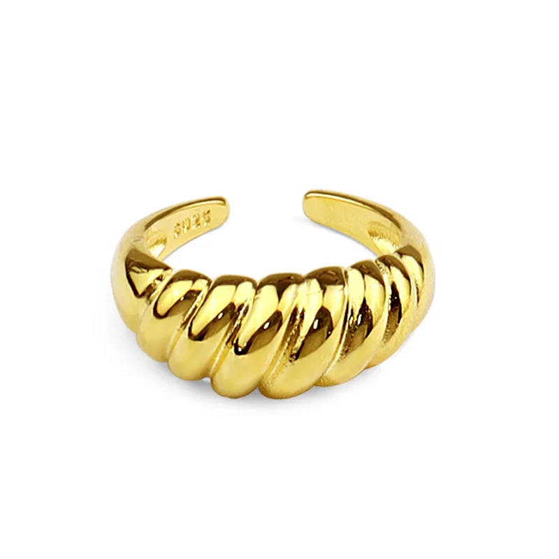 

18K Gold Plated Open Ring Women Fashion Twill Croissant Ring Jewelry Copper Plated Adjustable Customize Ring Female, Gold silver ring