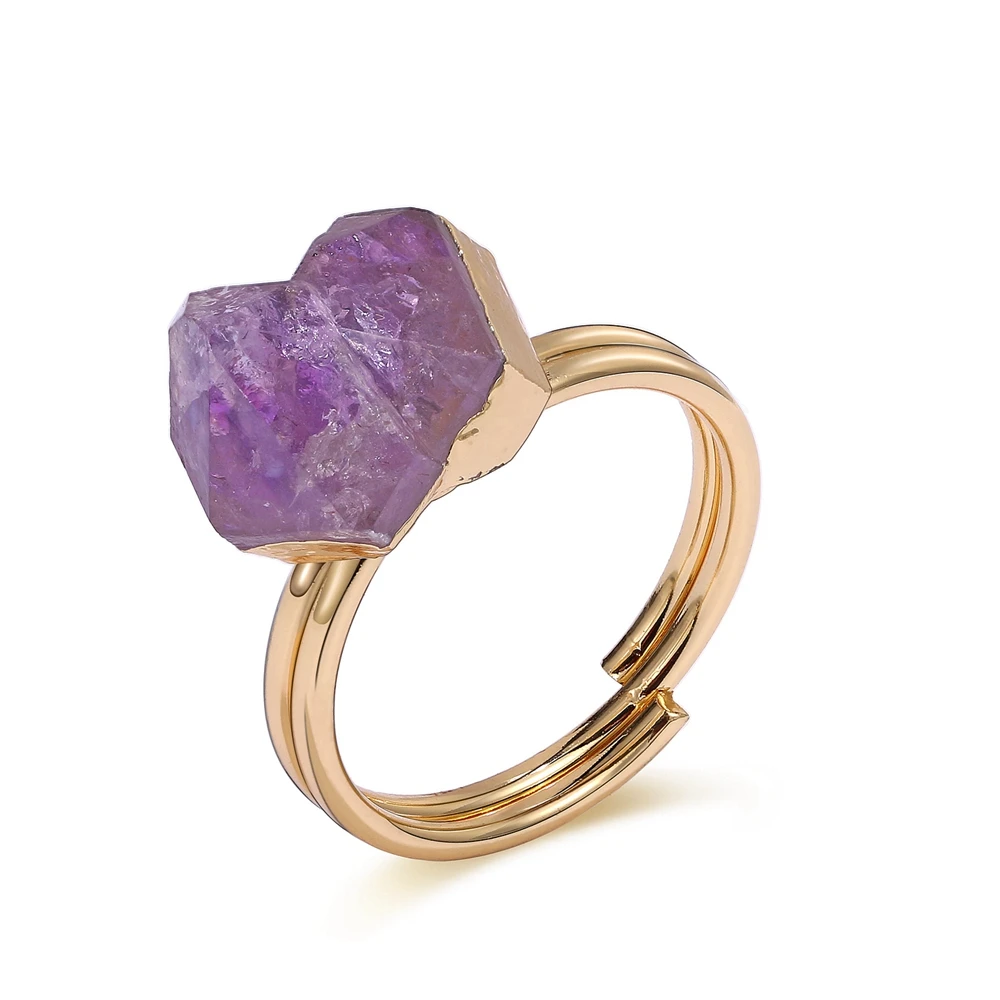 

Hot selling gold plated natural irregular crystals healing stones amethyst finger rings accessories jewelry, Picture shows