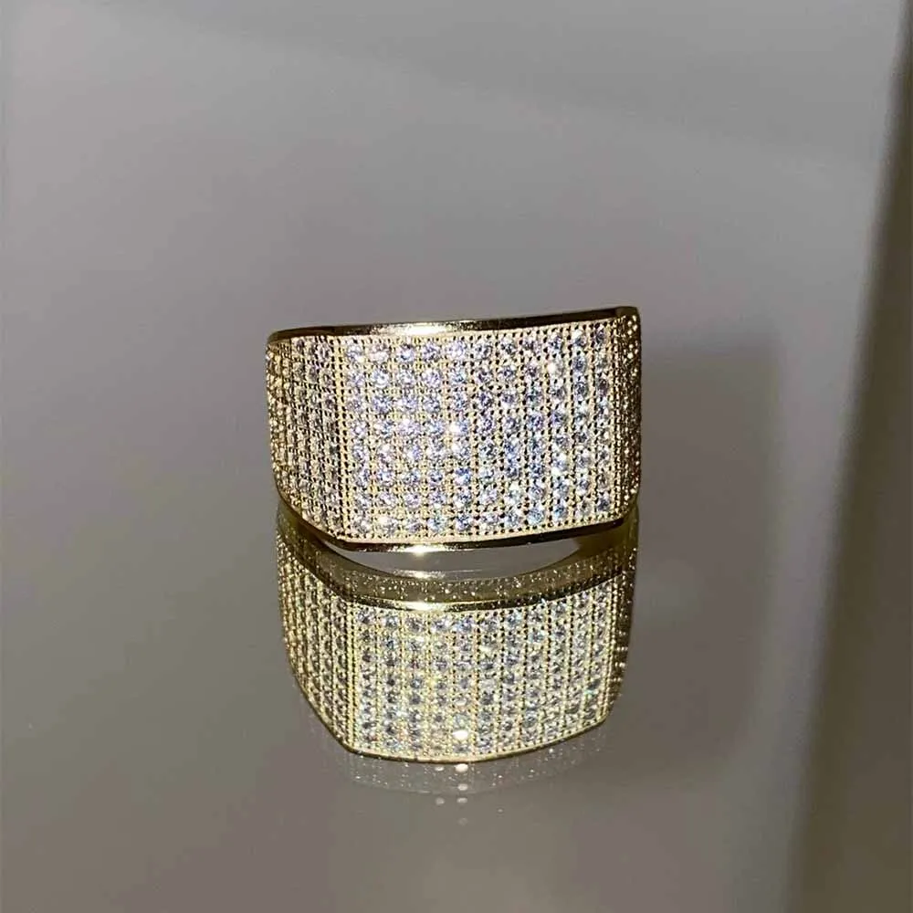 

50% Discount Hip Hop Bling Square Ring All Iced Out Micro Pave Cz With 18k Gold Plated Ring For Men Women