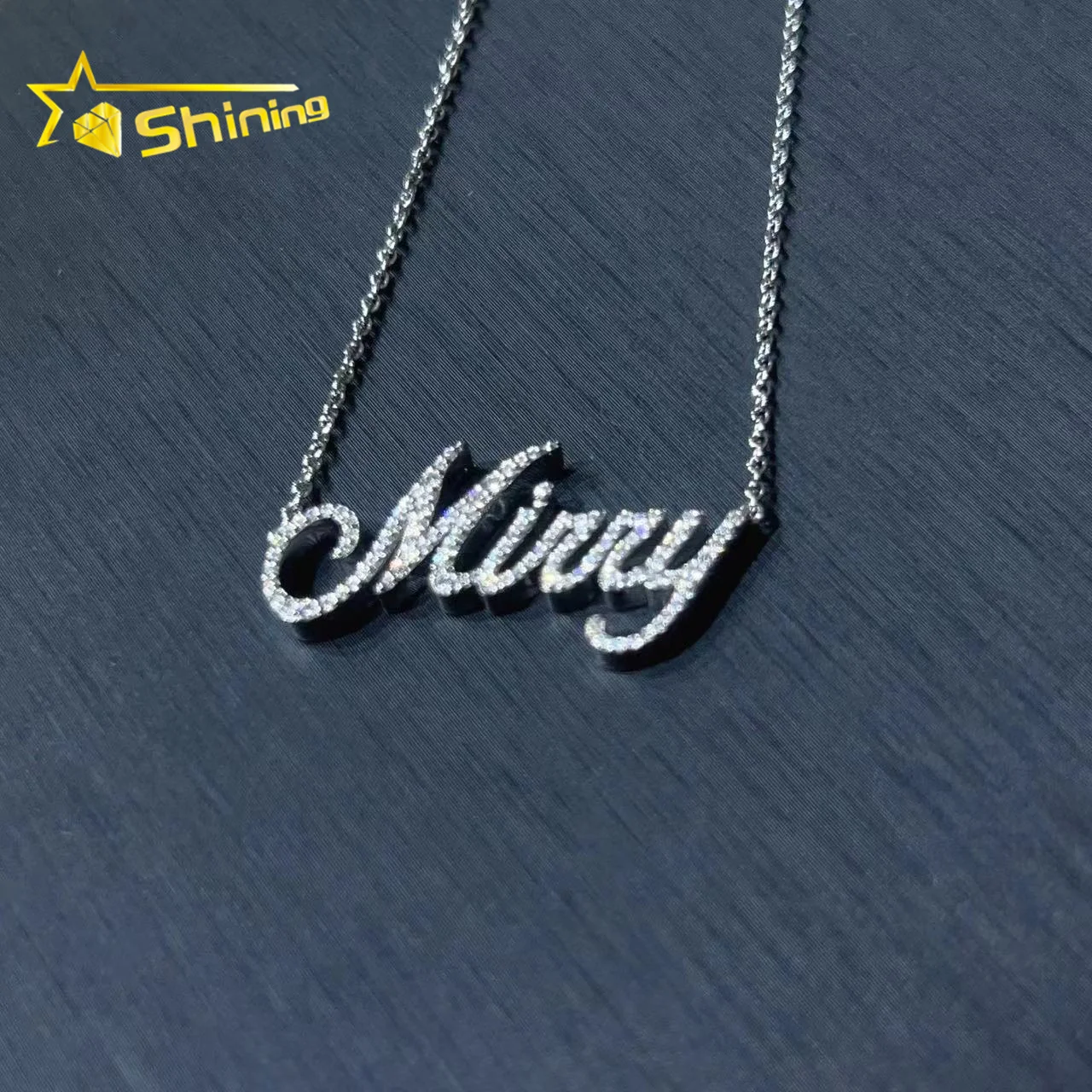 

Custom name plate s925 sterling silver 18K gold plated necklace women fashion moissanite solid gold jewelry