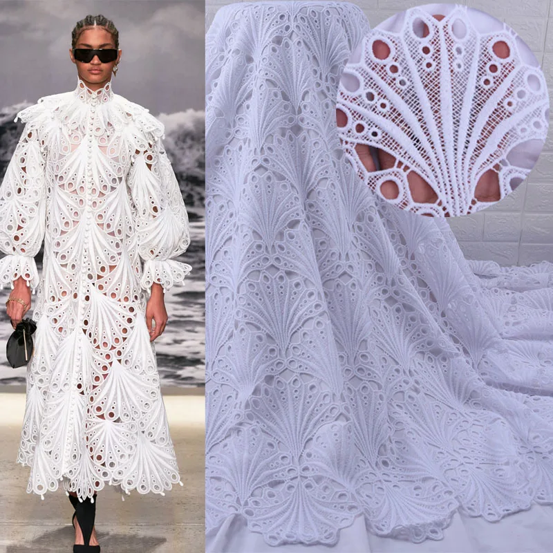 

High Quality African White Lace Fabric Eyelet Water Soluble Guipure Cord Lace Fabric For Nigerian Wedding Lace Fabric 2020 1799