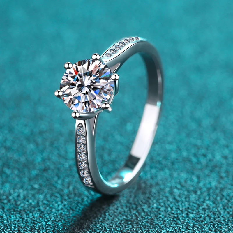 

S925 sterling silver ring female pt950 gold-plated moissanite ring six claws Zhou's same ring