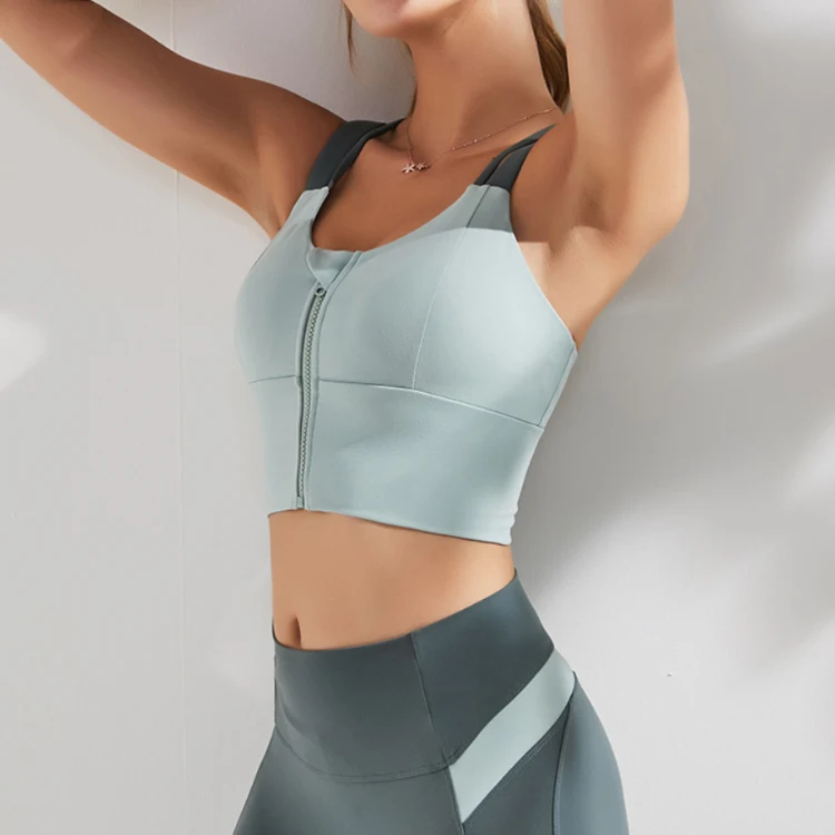 

Sport Adjustable Seamlees Running Cross Over Back Yoga Bra Sexy Back Cross Sports Tank Top Yoga Bra Vest Women Front Zip Yoga Br