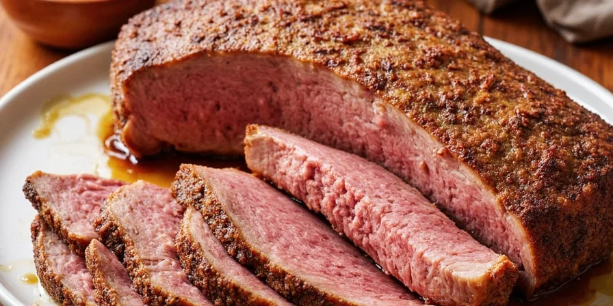 Oven baked beef brisket on a tray