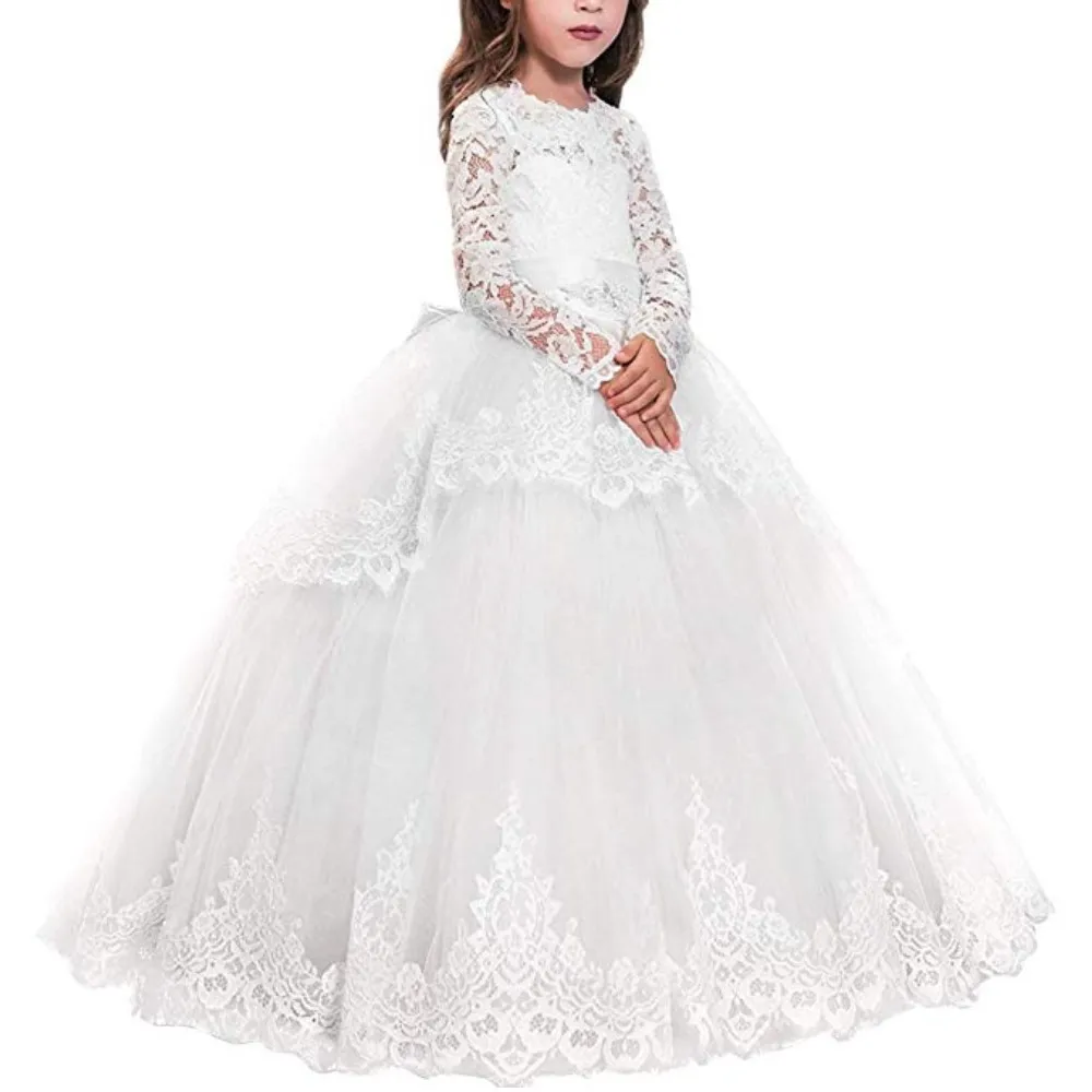 

Cross-border trade new double lace long sleeve winter ball flower skirt wedding children garment party dress for wholesale, As pic shows, we can according to your request also