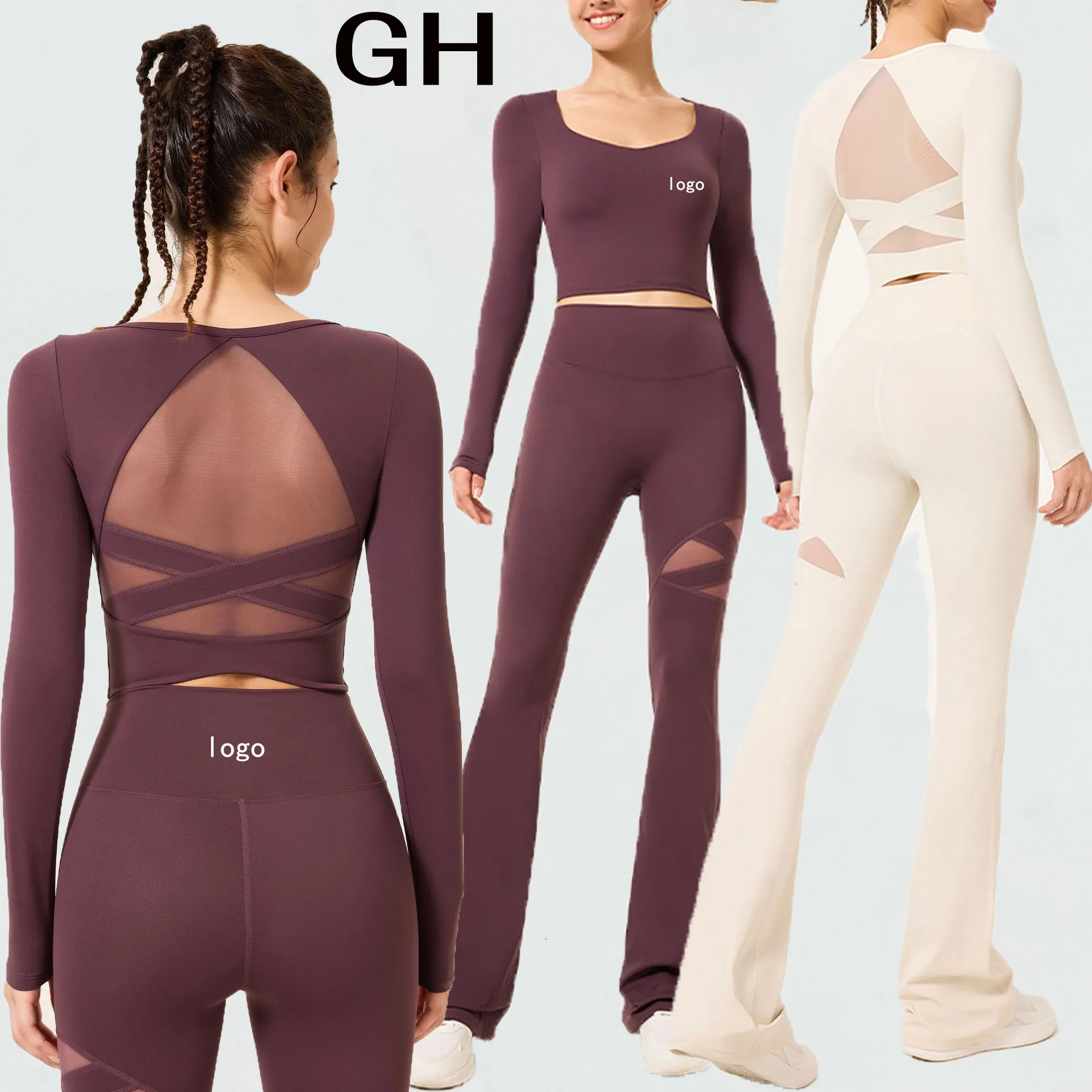 网纱拼接交叉剪裁High Elasticity Yoga Pants