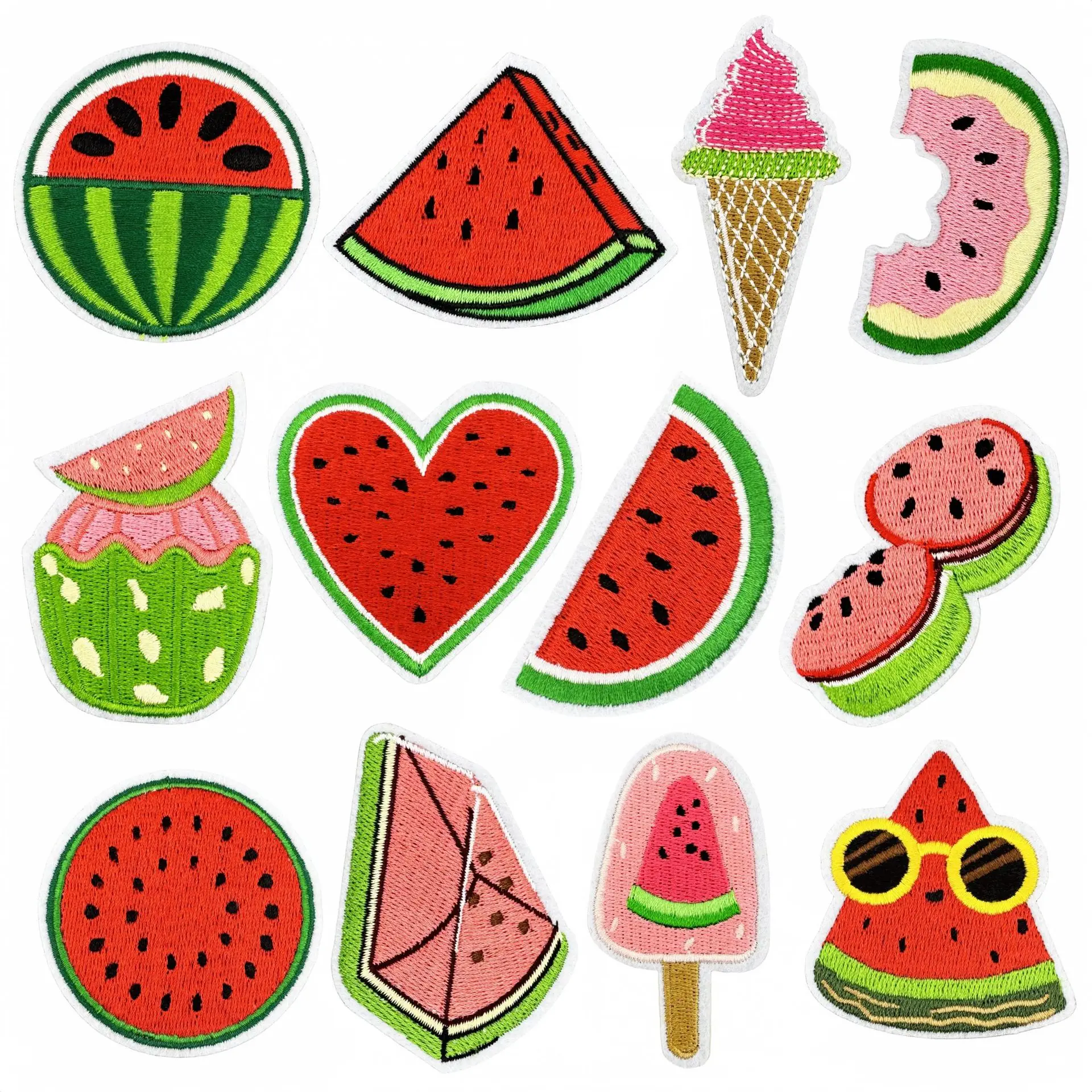 Wholesale Bright Embroidered Patches Iron on Summer Watermelon Embroidery Patches for Kid Clothing Decoration