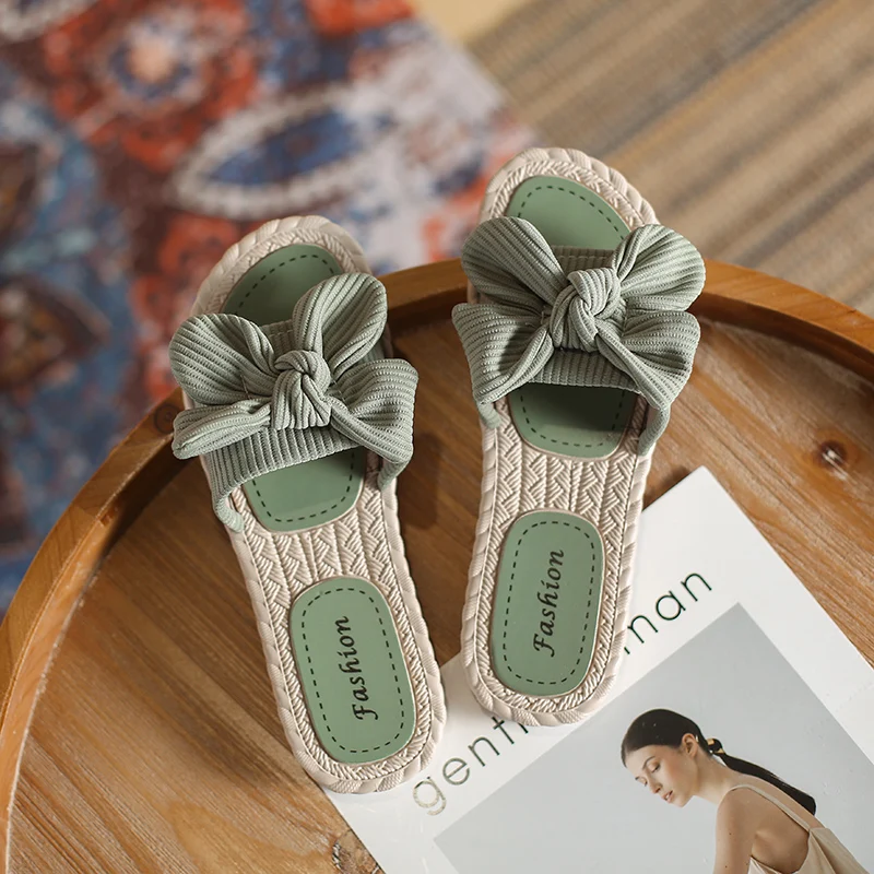 

Flower bow outdoor fashion ladies slippers flat non-slip sandals