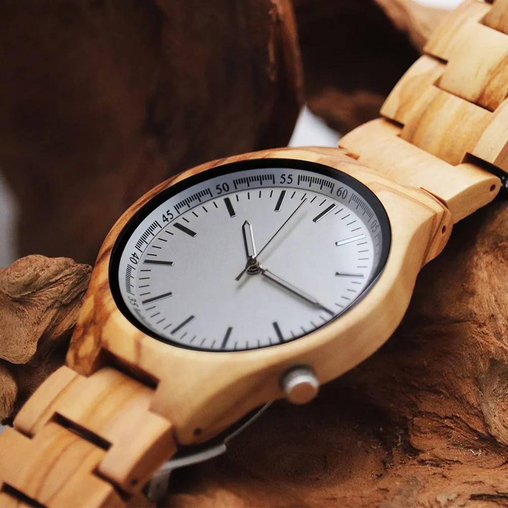 

Elegant olive wood relojes man handmade personalized wrist watches China factory
