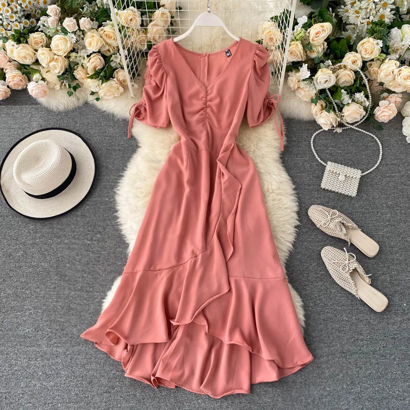 

2021 Fashion Western Dress Solid Color Women Elegant Desses Womens Dresses