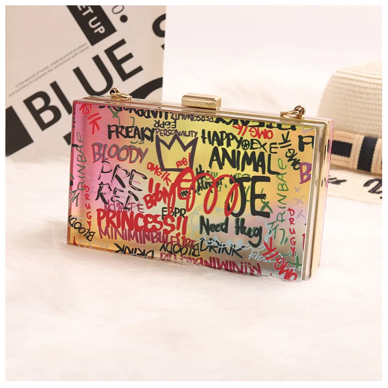 

2021 Trendy Designer Handbags Chains Graffiti Clutch Bag Shoulder Crossbody Bag Lady Graffiti Purse Famous Brands