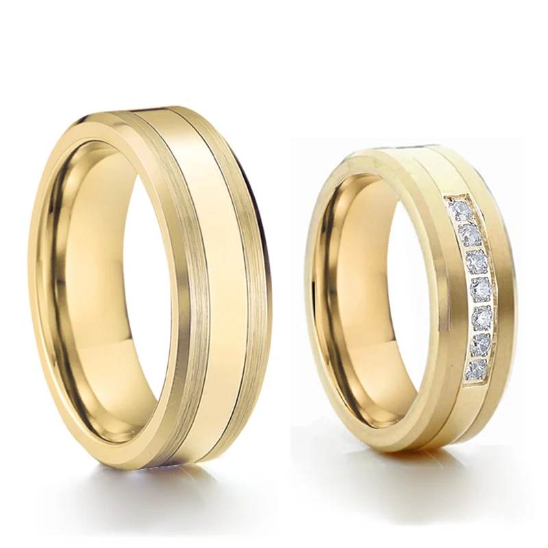 

Factory Wholesale Custom Gold Plated Titanium Ring Wedding Band Tungsten Carbide Rings For Men And Women, As the photo