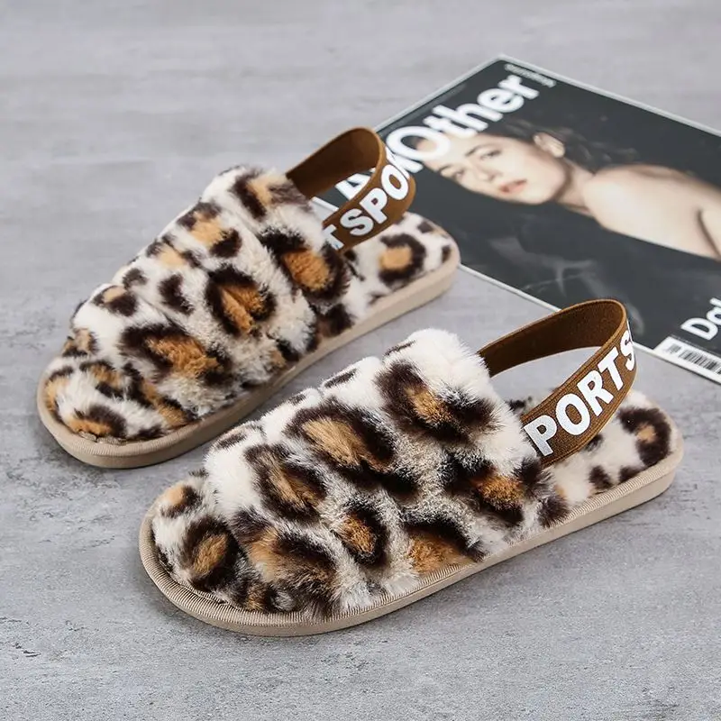 

Hot sale Factory Price winter fur slides leopard slippers fpr women, As pic