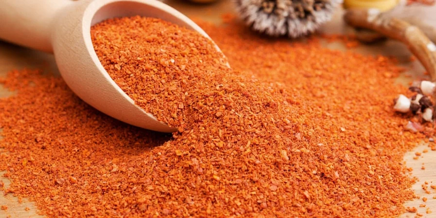 A close-up of red pepper flakes in a white bowl