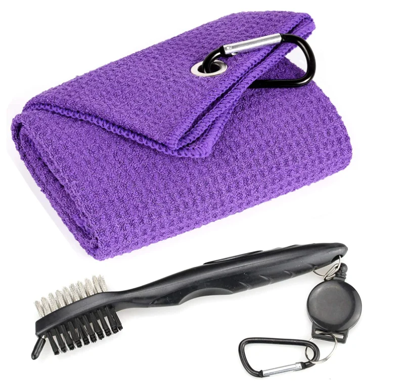 

Waffle Pattern Tri-fold Golf Towel | Brush Tool Kit with Club Cleanerl Divot Tool