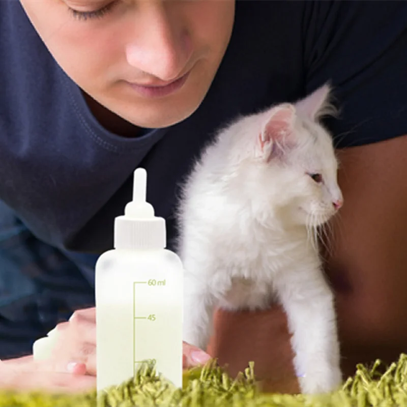 

Dog Cat Milk Feeder With Brush Pet Nursing Feeding Milk Bottle With Replaceable Nipples, White