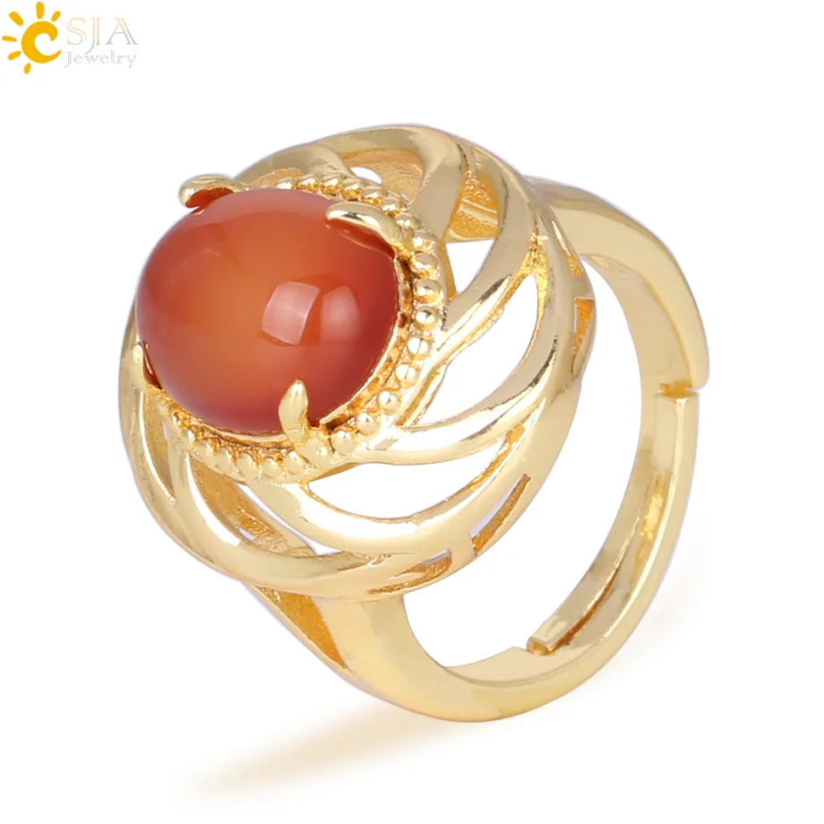 

CSJA 2020 new charming natural stone jewelry gold plated red gemstone finger ring women jewelry F314