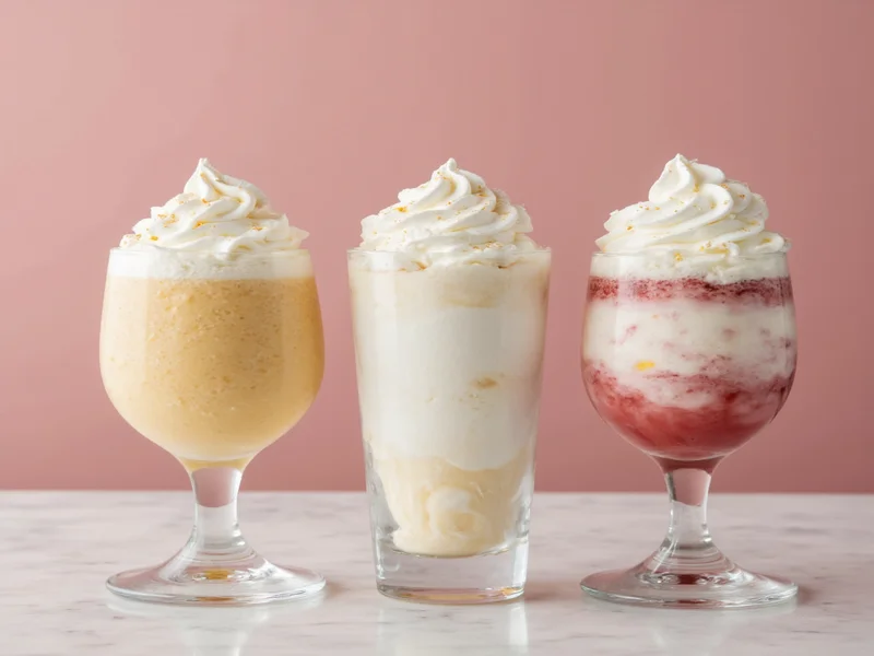 Three whipped cream variations in dessert glasses
