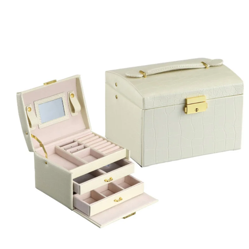 

Custom Logo PU Leather Small Travel Jewelry Box Organizer Velvet Jewelry Storage Case for Ring Earring Necklace Gift Packaging, White/pink/black, etc