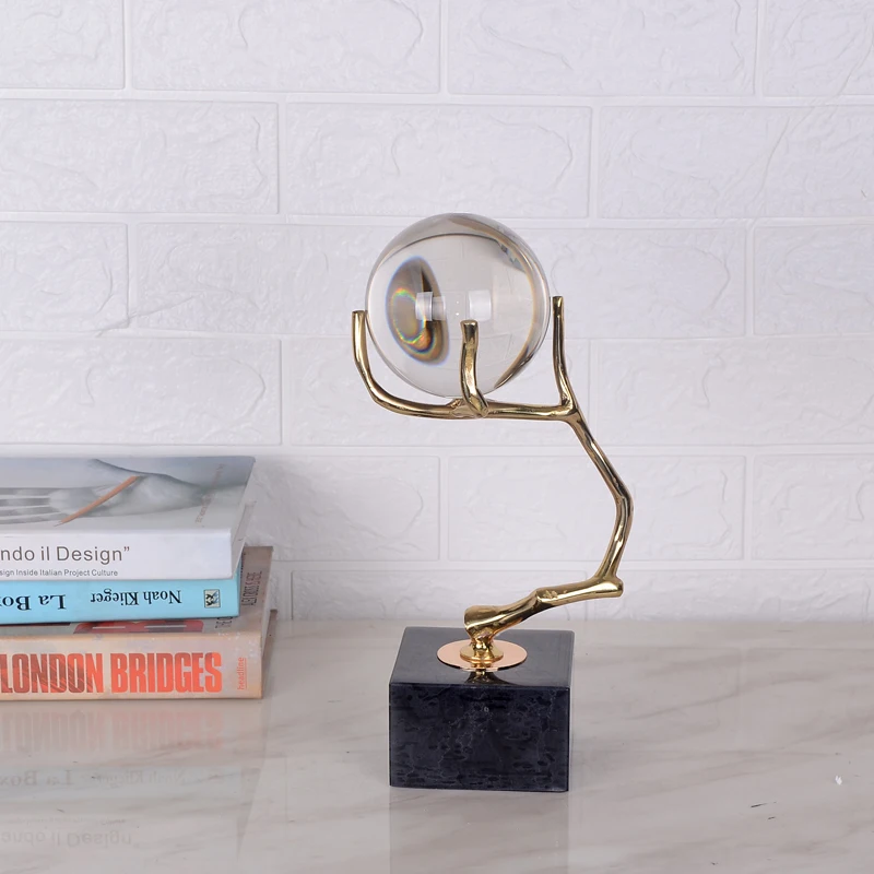 

HOME DECORATIVE ACCENTS BRASS DECOR WITH CRYTAL GLOBE LUXURY INTERIOR DESKTOP OBJECTS
