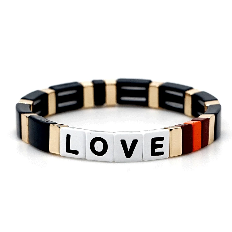 

New Hot Sale Gold Plated Rainbow Bracelet Mutilcolors Enamel Tile Bead Bracelet
