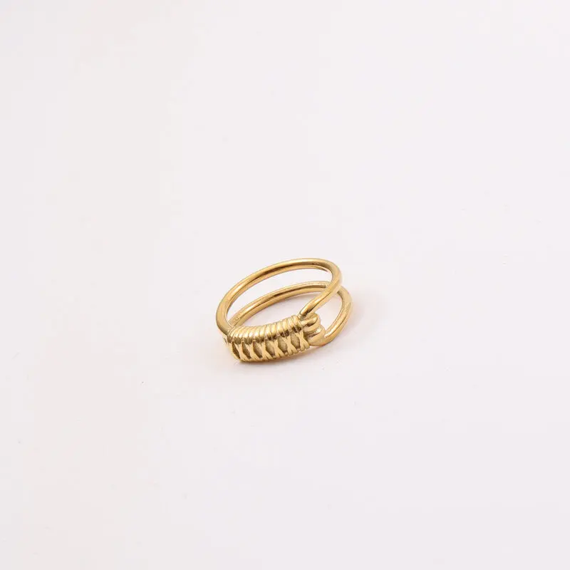 

High End 18K Plain Gold Individuality Double-layer Knot Rings Stainless Steel Trendy Simple Gold Plated Jewelry