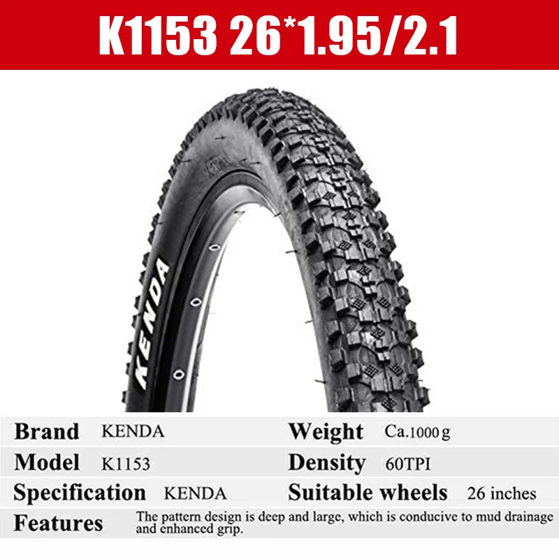 KENDA Mountain Bicycle Tire 20/26/27.5/29" 60TPI Clincher Wearproof Bike Tyre 