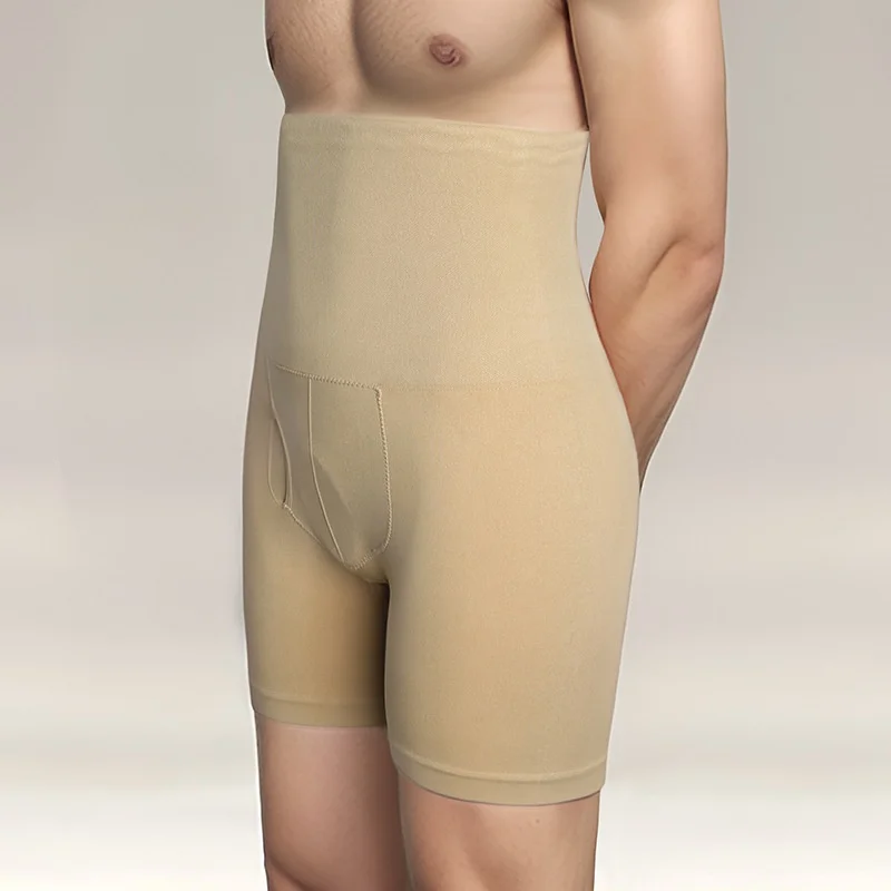 European American Large Size Men's Seamless High-Waisted Five-Quarter Pants Cross-Border Body Shapers Tummy Knitted Slimming