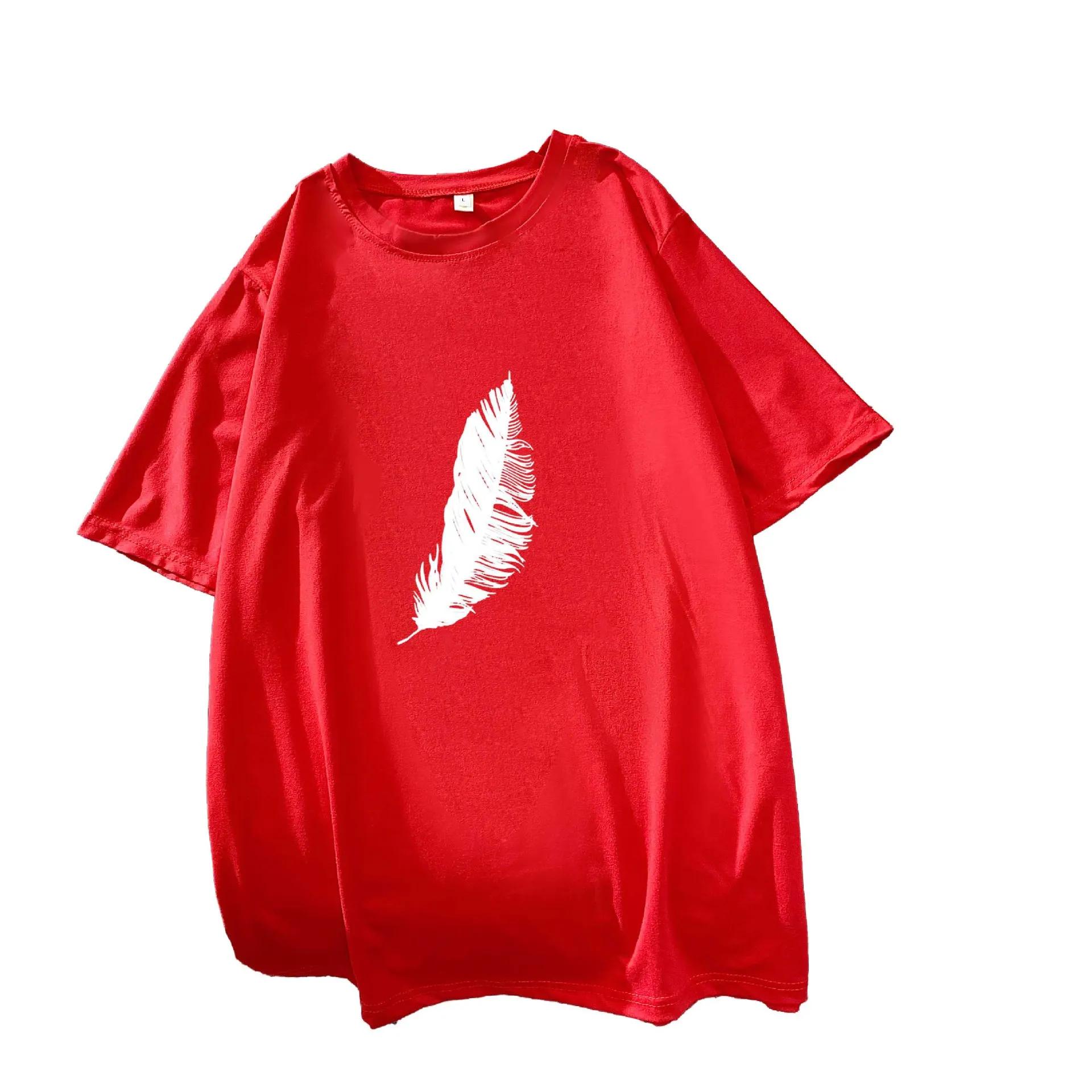 

LEX Summer Fashion 8 Color Shirt Feather Graphic Printed T Shirt Women Tops Base O-neck Funny Girls T Shirt