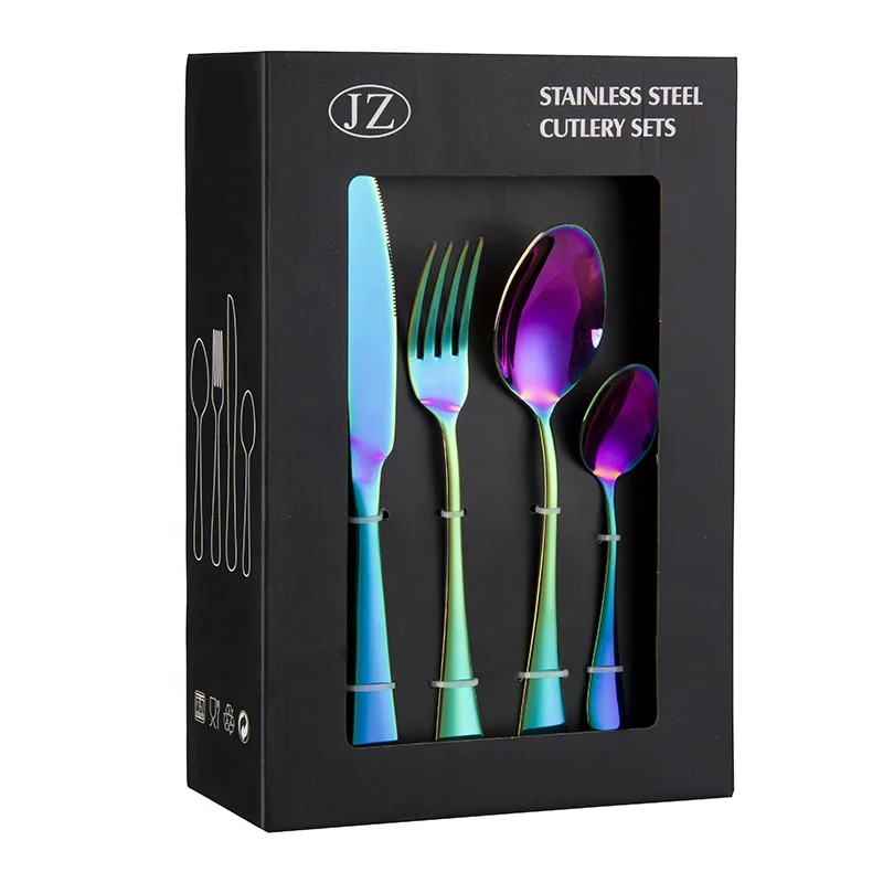 16 Piece Cutlery Sets With Pvd Coating,Stainless Spoon Fork Knife Flatware Sets With Color Box