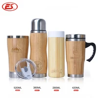 

Stainless Steel wide mouth bamboo coffee travel cup mug double wall insulated vacuum flask bamboo tumbler drinking tea cup