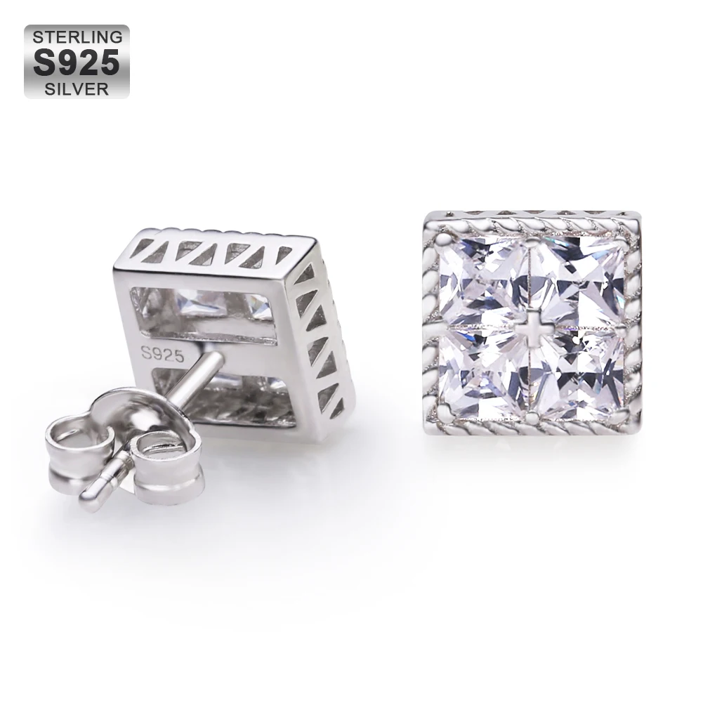 

KRKC Wholesale Hip Hop Bling Small Men Earring Styles Boys Diamond CZ Cubic Zirconia 925 Sterling Silver Stud Earrings for Women