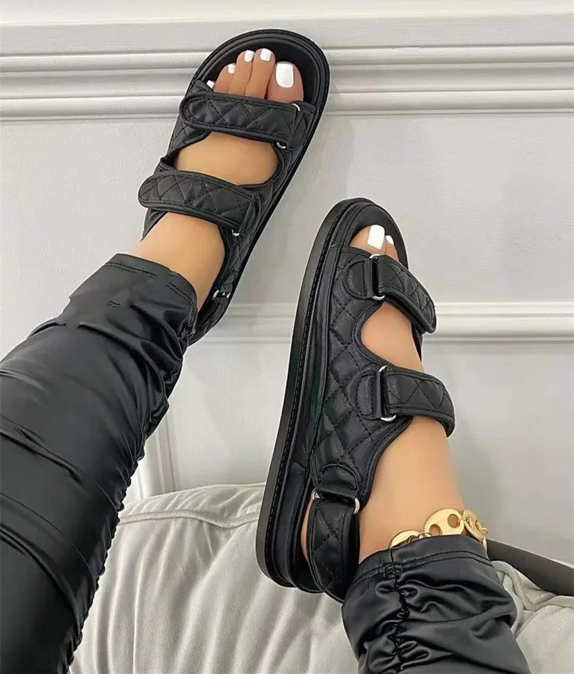 

2021 Hot Sale Ladies Street Shoes Women Plaid Summer Belt Sandal Slingback Flat Plain Open Toe Women's Sandals, As picture show or customized