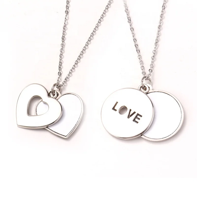 

Valentine's Day Blank Sublimation Alloy Necklace Lover's Personalized Heart-shaped Hollow Necklace