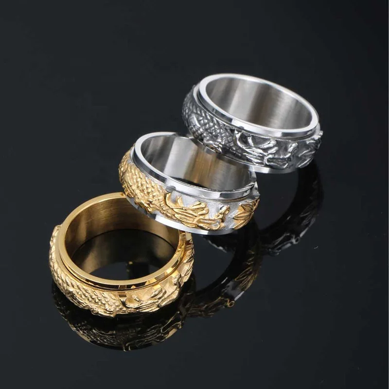 

Individual Punk Dragon Rotate Men's Ring Chinese Dragon Gold-Plated Ring