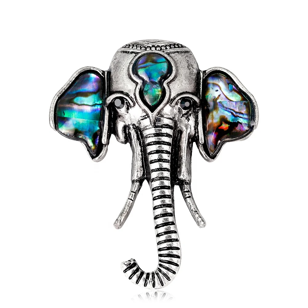 

Elephant Shape Retro Luxury Alloy Abalone Shell Simple Needle Decorative Brooch