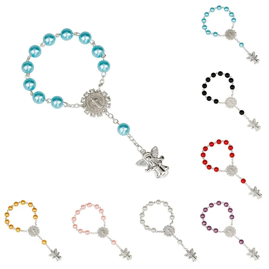 

D1867 8mm Catholic Angel Pendant Jesus Christ Catholicism Rosary Prayer Beads Bracelets