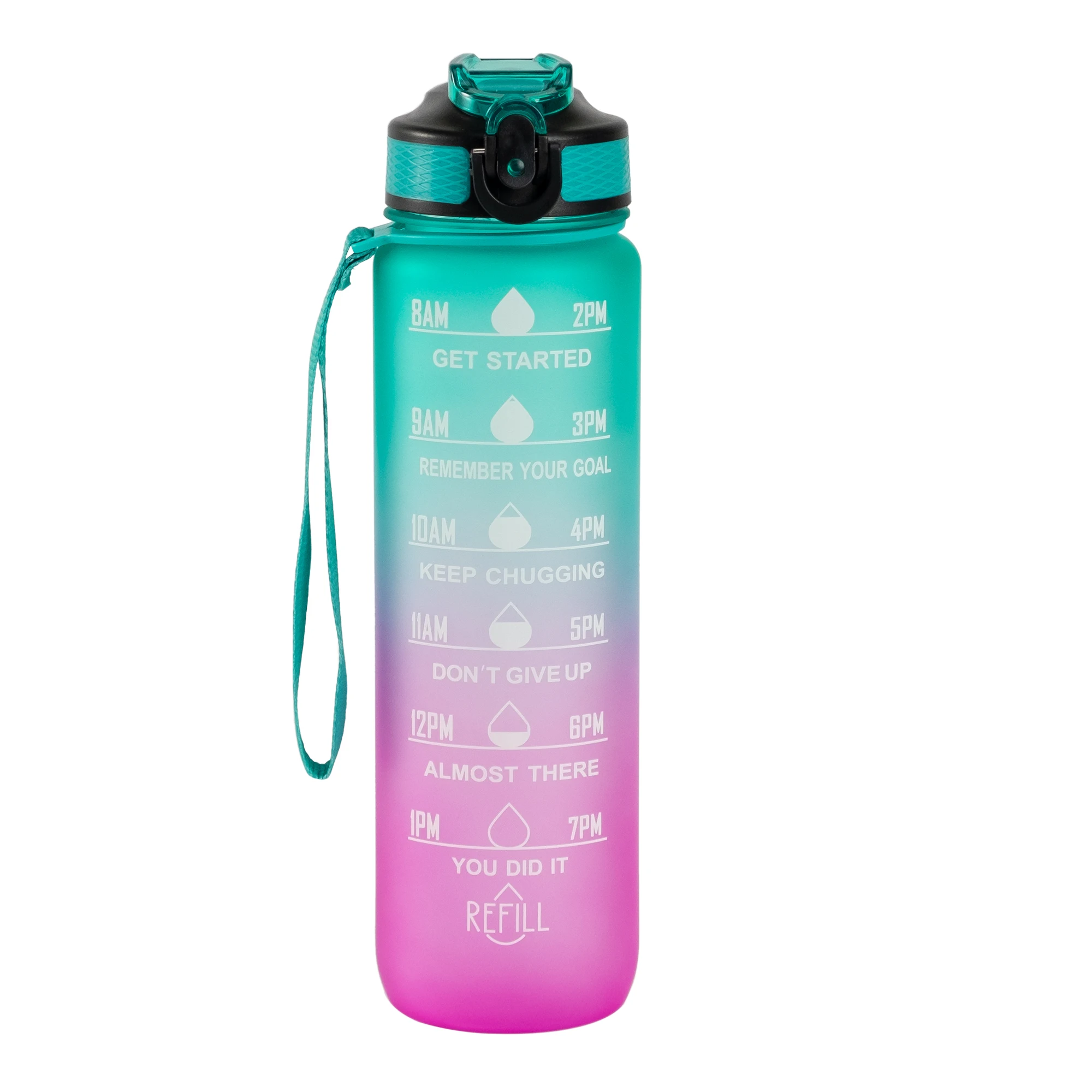 

32oz Motivational Gradient BPA FREE GYM Fitness Sports Leakproof Wide Mouth Tritan Plastic Water Bottle with Time Marker