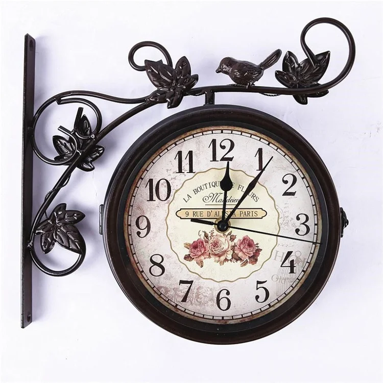 

Antique Metal Decorative Garden Wall Mounted Railway Train Station Two Double Face Bird Clock