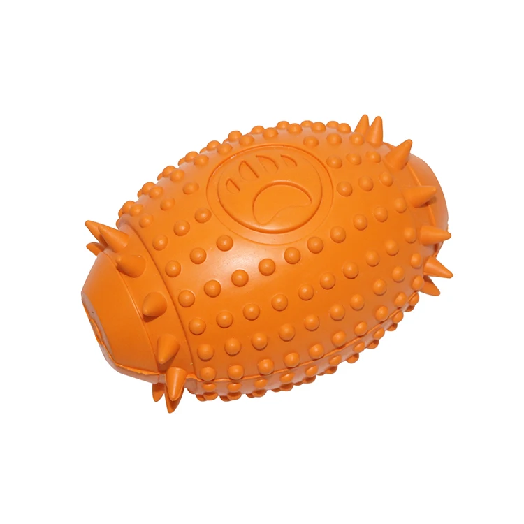 

Thinkerpet Spiny Rubber Dog Ball Teeth Cleaning Bite Resistant Toy Rugby Interactive Pet Dog Squeaky Dog Ball Toys, Orange, green