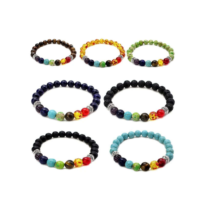 

Natural Stone Bead 7 Chakra Bracelets For Men Black Lava Healing Balance Reiki Buddha Prayer Yoga Bracelet