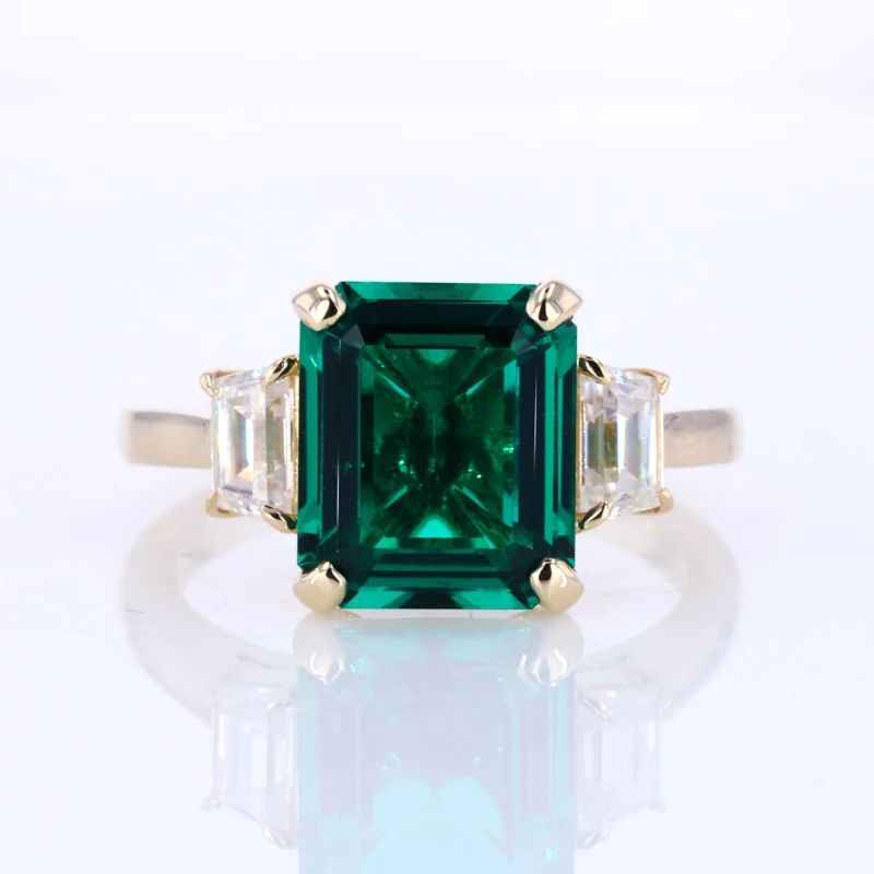 

Three-Stone design 14k yellow gold with  emerald vintage rings for women