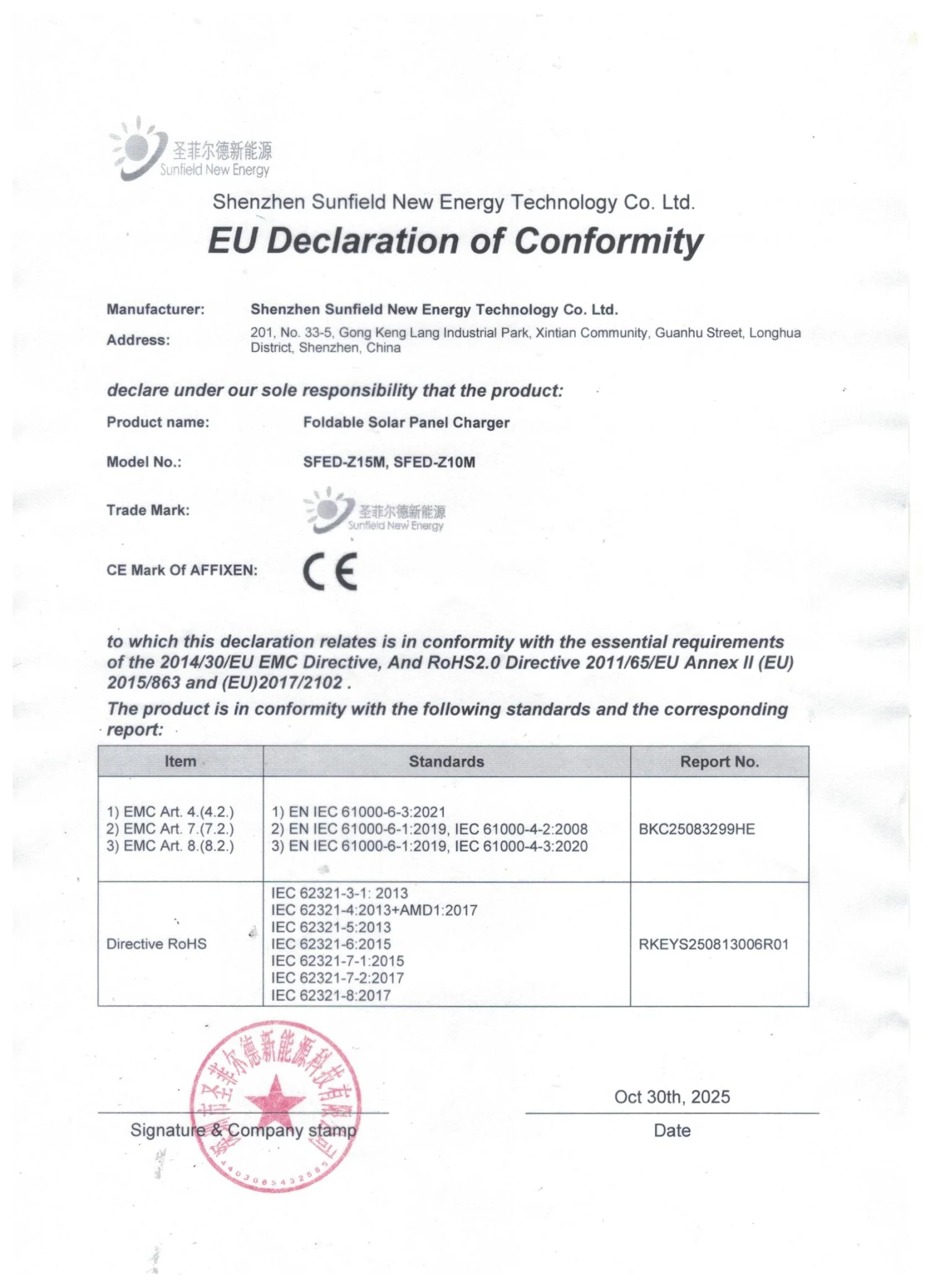 Declaration of Conformity