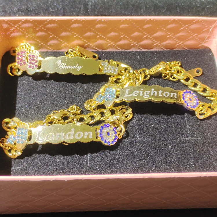 

High Quality Stainless Steel Adjustable Blank Bar Bracelet Hand Jewelry Birthday Number Custom Baby Name Bracelet for kids Gift, Colors