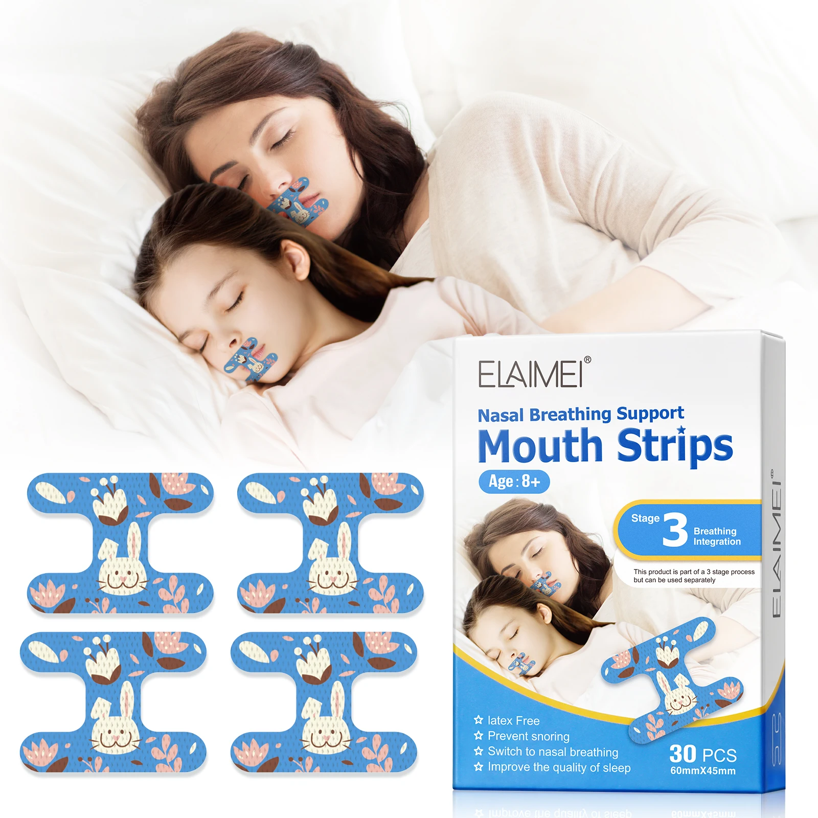 

Elaimei OEM Private Logo Anti Snoring Patch Mouth Sleeping Tape Sticker Anti Snoring Mouth Strips Sleep Tape For Kids And Adults