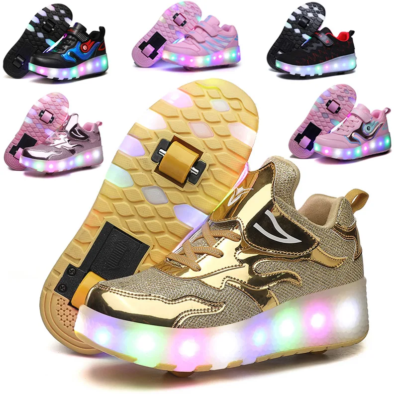 

Children'S Walking Shoes Boys' LED Luminous Shoes USB Charging Girls' Outdoor Sports Student Skating Shoes, As picture