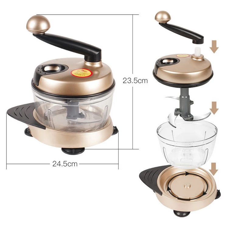 

A532 1.5L Household Hand Crank Small Stuffing Vegetable Chopper Multifunctional Food Processor Manual Meat Grinder, Gold