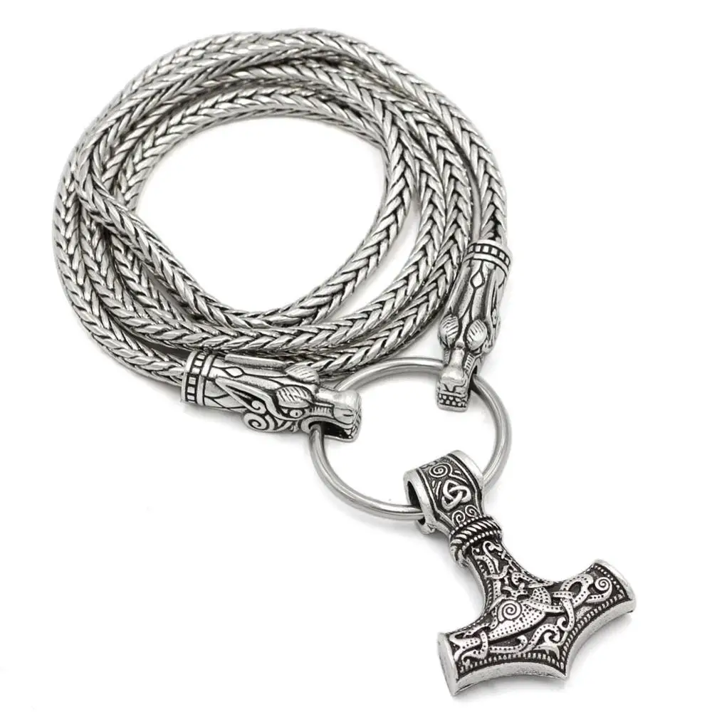 

High-grade Stainless Steel Chain Viking Axe Wolf Head Gammer Necklace