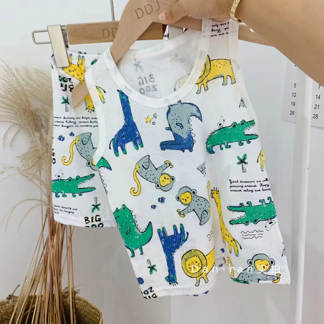 

2021 Children's vest summer pure 100% cotton thin sleeveless top shorts men and women baby suit, Picture shows