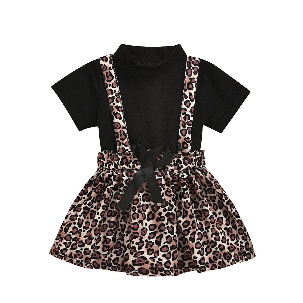 

children clothing Toddler Girl outfits Baby Girl leopard print Dresses and Top baby girl suspender skirt Set